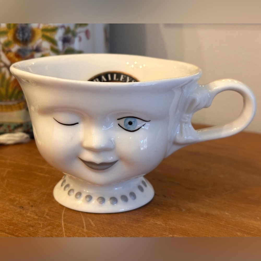 Whimsical Baileys Winking Face Ceramic Teacup